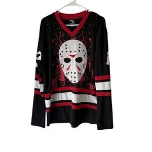 Friday the 13th Hockey Jersey Mens Large Black Red Voorhees Jason Mask Horror